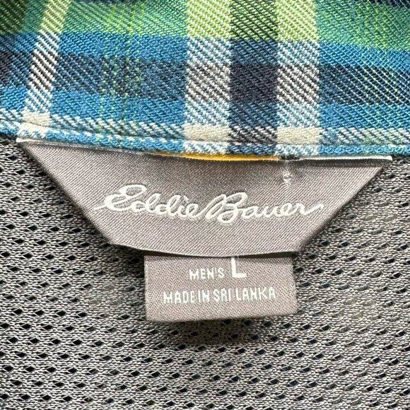 Eddie Bauer Shirt Mens Size L Tartan Plaid Utility Button Down Long Sleeve Green - Picture 7 of 11